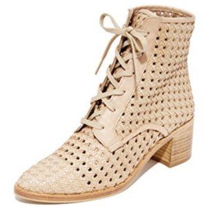 Freda Salvador Ace Leather Woven Tan Tie Lace Up Boots